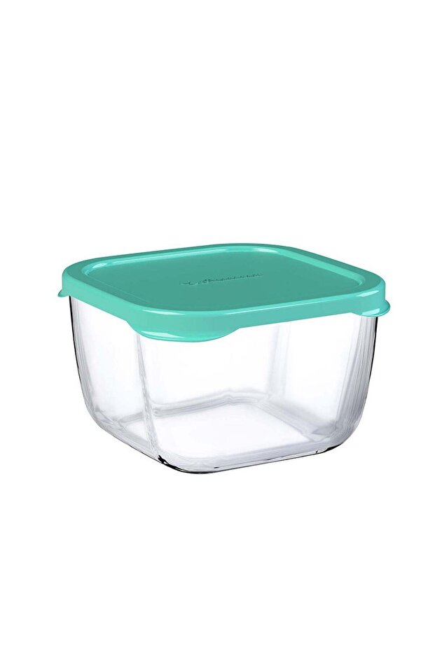Snowbox Glass Food Container, 760 Ml, Green Lid, 69 Mm Height, 130 Mm Blue