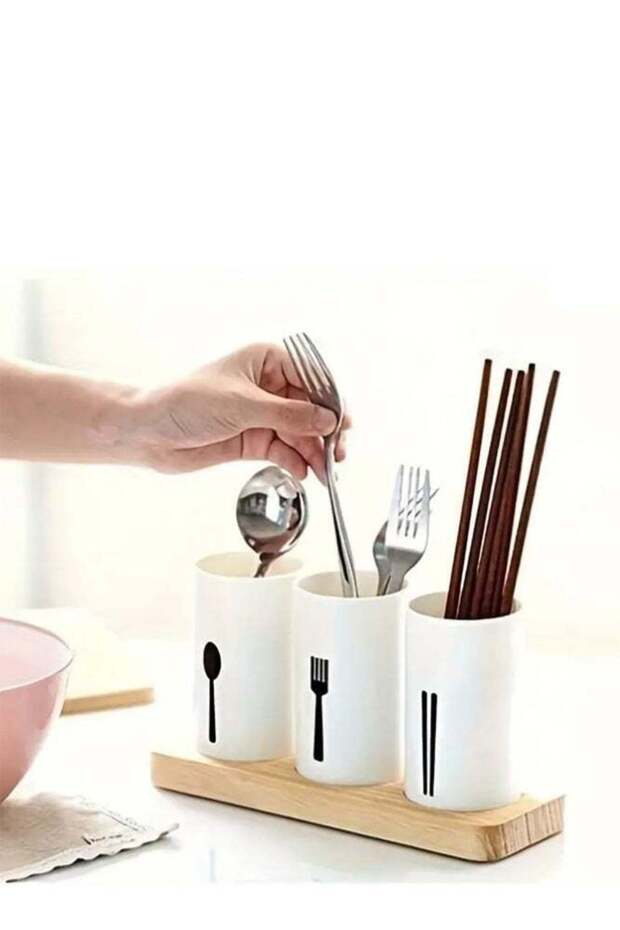 Utensil Holder Cutlery Drying Rack with Wood Base Kitchen Countertop Organizer for Forks, Knives an
