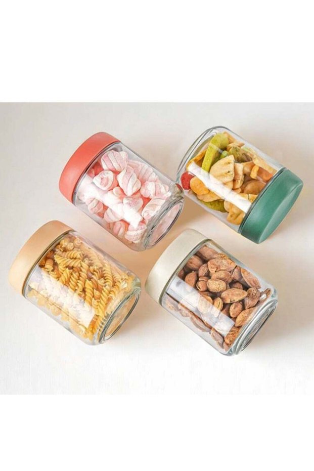 4 Pack Glass Storage Jars Clear Glass Kitchen Canisters Food Storage Container for Dry Goods, Ser