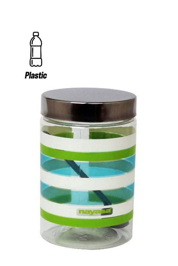 2000ML Plastic Food Storage Containers for Kitchen with Spoon in Assorted Colors Clear Striped Jars