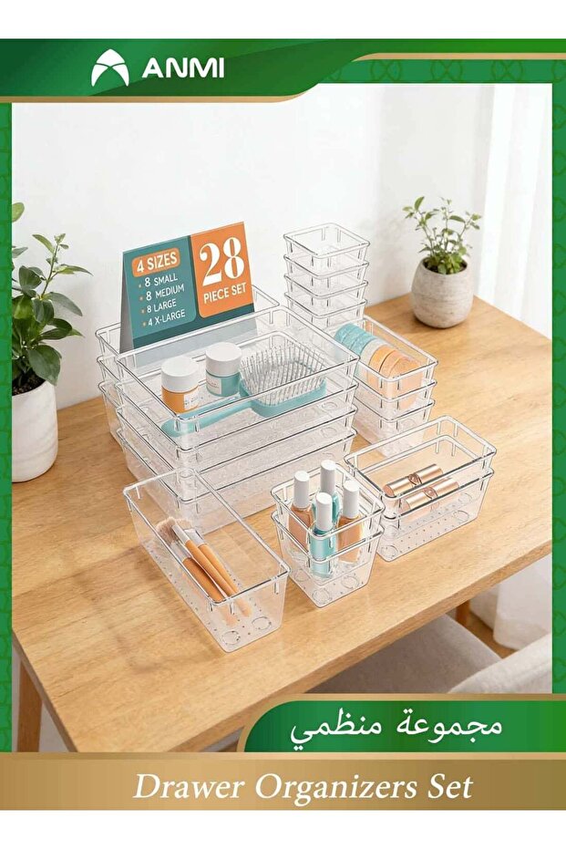 28 PCS Clear Plastic Drawer Organizer Set 4 Sizes | Versatile Storage Trays for Makeup Jewelry Kitc