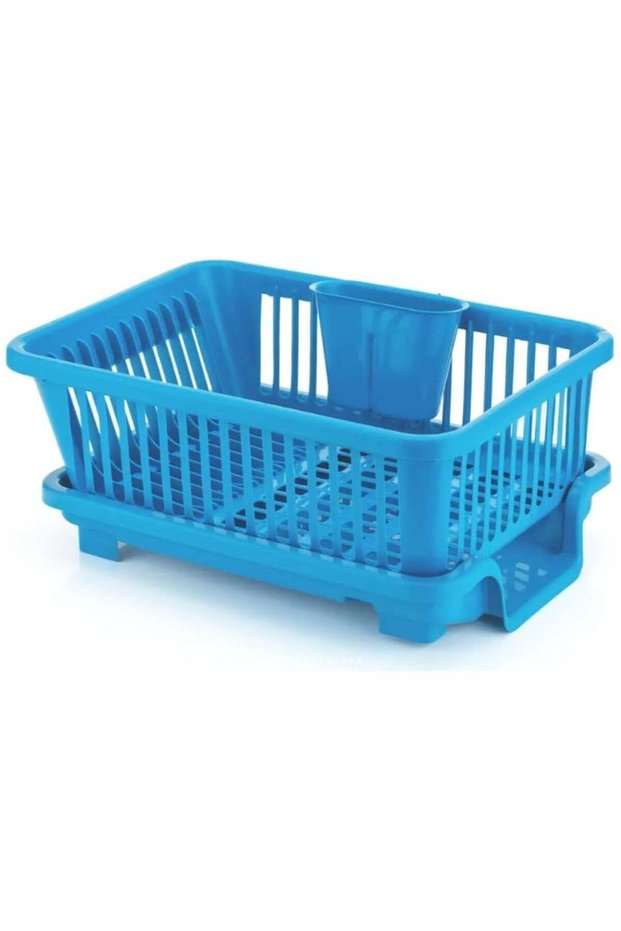 Bisbell 3-in-1 Large Kitchen Dish Rack with Drainer Tray, Utensil Holder, Blue,BB2087