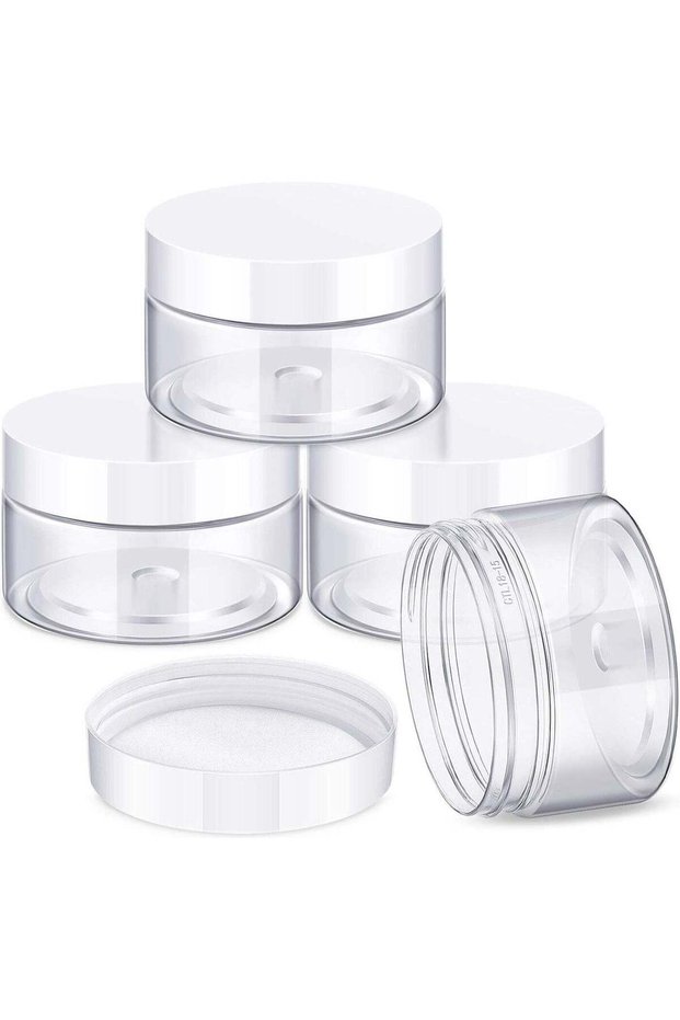 4 Round Portable Transparent Wide-Mouth Bottles, Leak-Proof Plastic Containers and Cans with Lids,