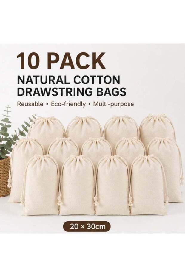 10PCS Cotton Drawstring Bags 20x30CM Soft Cloth Storage Pouches for Herbs Spices Tea Jewelry Gift B