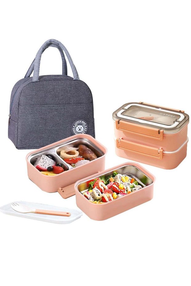 Stainless Steel Lunch Box Insulated Bento Box Multifunctional Containers Food Containers with 2 Com