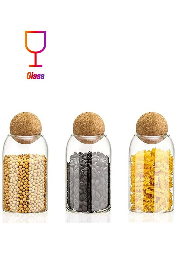 Glass Jar with Ball Cork Lid, Glass Canister with Wood Lid, Storage Container Jars for Coffee, Tea,