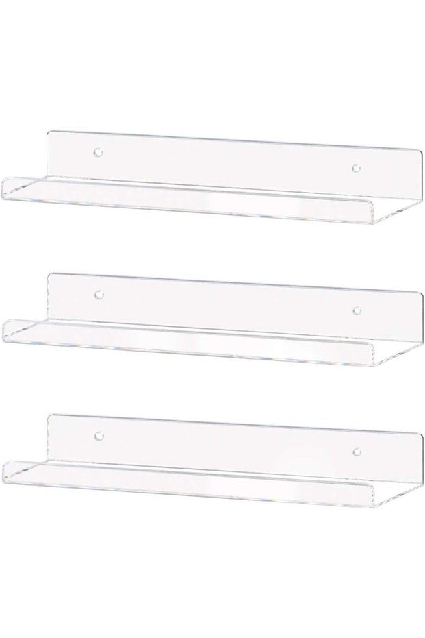 ARS® Clear Acrylic Shelf 15" Invisible Floating Wall Ledge Bookshelf, Kids Book Display Shelves Wal