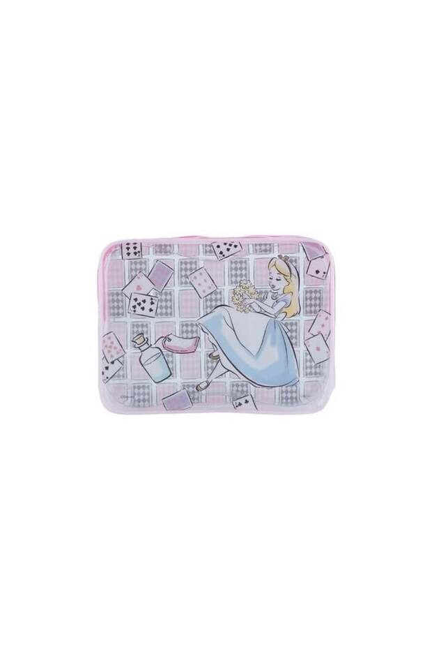 DAISO Alice In Wonderland Vinyl Gusset Pouch - Pink