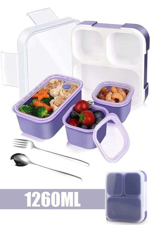 Lunch Box for School 1260ml Plastic Leak-Proof Lunch Box 3 Grids Food Container Lunch Box Bento Box