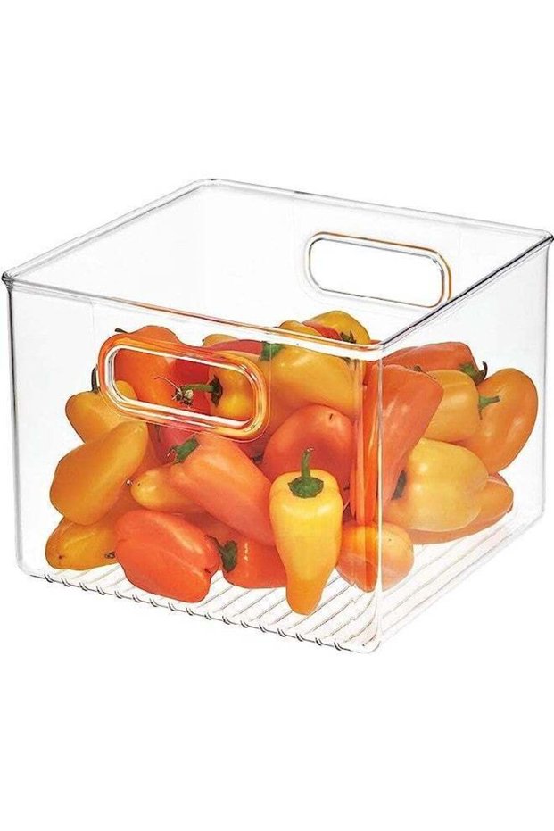 iDesign Fridge & Pantry Binz Clear Organizer 8x8x6 Inch, Plastic Storage Bin with Handles, Food Sto