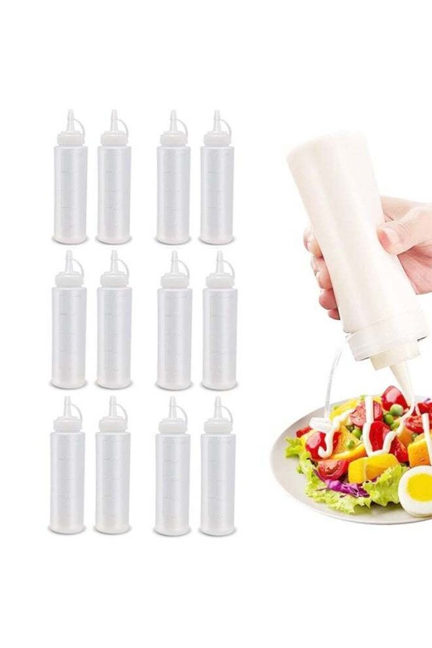 12 Pcs Condiment Squeeze Bottles – 8oz Food Grade Plastic Squeeze Condiment Bottles with Twist On C