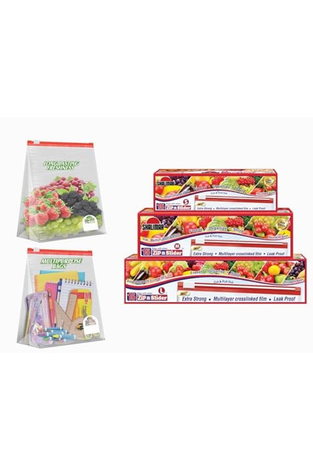 Shalimar Zip Lock Slider Bag Combo Pack – Reusable & Reclosable – 45 Bags (Small + Medium + Large)