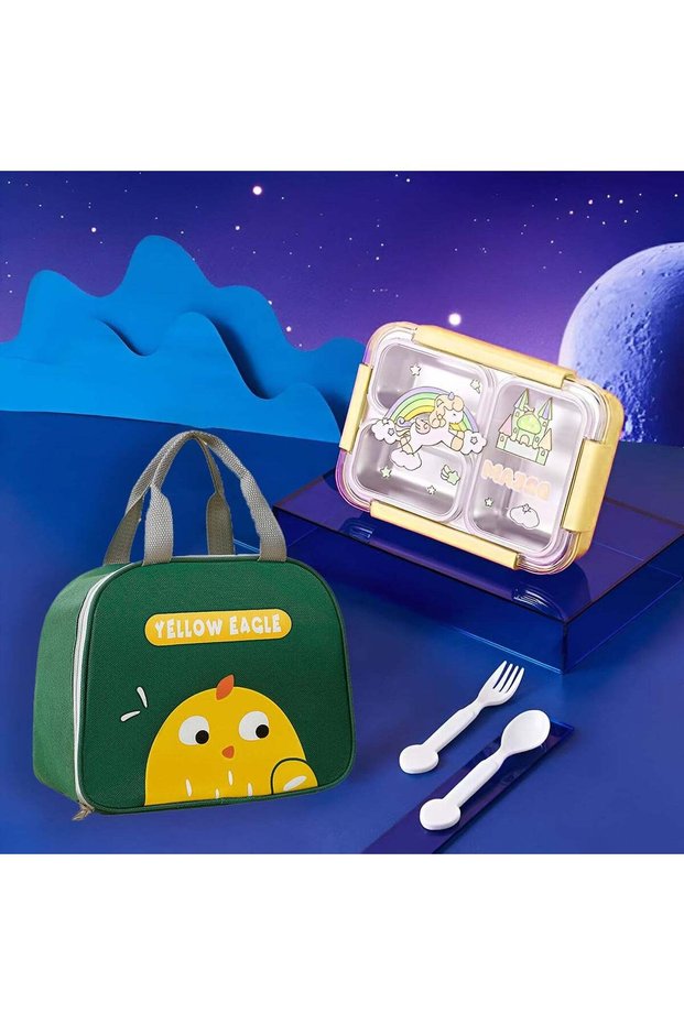Max Ema Global Stainless Steel Insulated Lunch Tiffin Bento Box With Insulated Bag And Steel Spoon