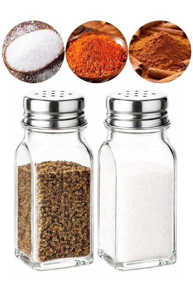 2PCS Salt and Pepper Shakers Set, Clear Glass with Stainless Steel Lid, Dishwasher Safe Kitchen Gad