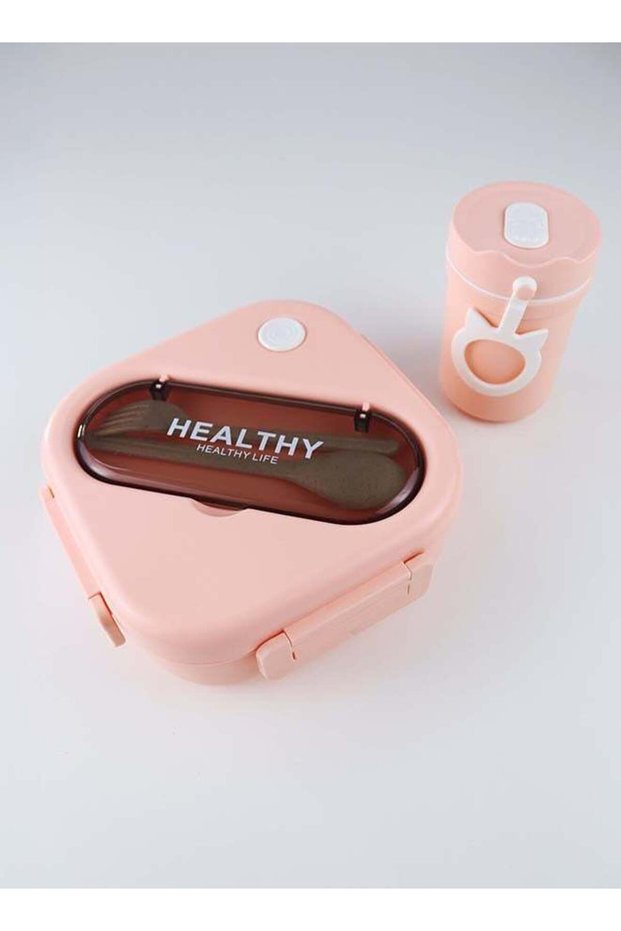 1300L Portable Plastic Bento Lunch Box Set with 330ml Soup Cup, Fork and Integrated Cutlery Slot on