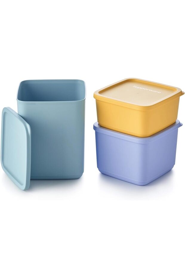 Tupperware Essentials Cubix Storage Box 3-Pieces Set - Yellow, Purple, Blue
