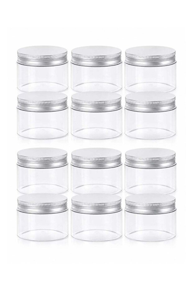 Bisbell 12PCS PET Jars with Silver Screw Lids, 190ML BPA-Free Clear Airtight Food Storage Container