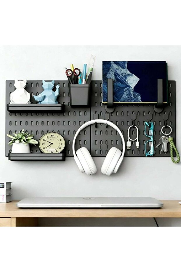 Modular Pegboard Wall Organizer Kit - 2 Pegboards with 10 Accessories, No Drill Installation, Space