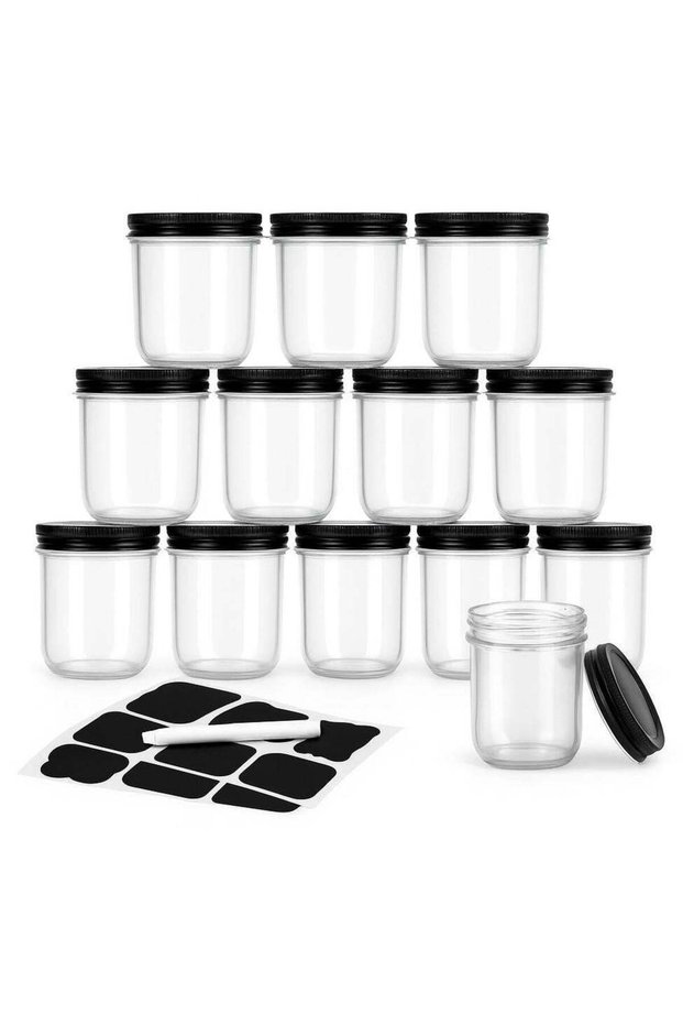 12 Pack 10oz Glass Mason Jars with Black Lids, Wide Mouth Small Canning Jars for Jam, Honey, Jelly,