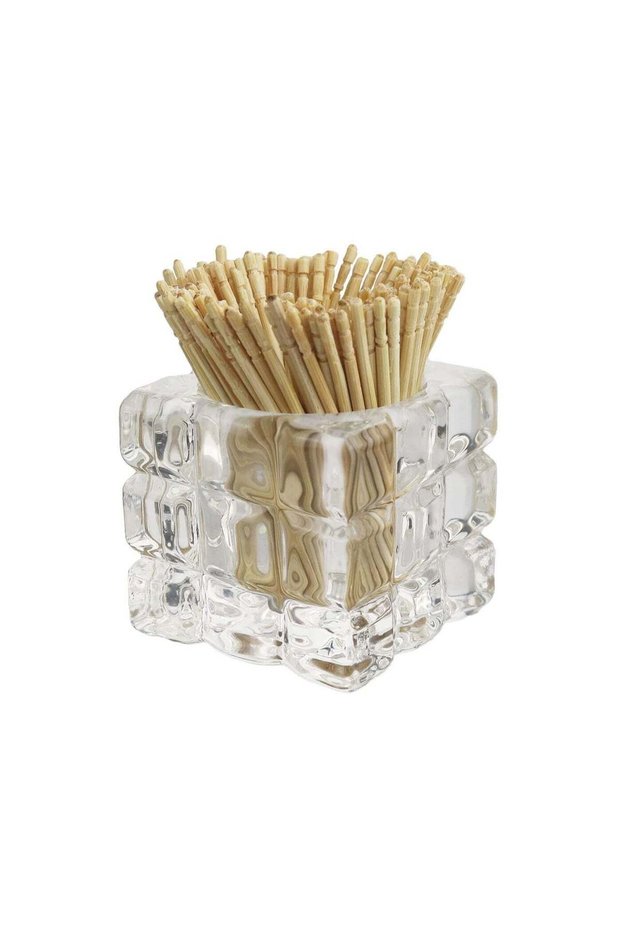 Toothpick Holder, Decorative Glass Toothpick Jar with 200 Bamboo Toothpicks