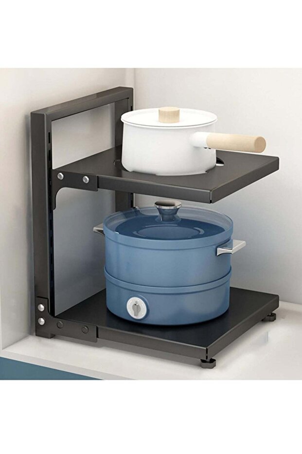 Pots and Pans Organizer for Cabinet, Kitchen Organizer and Storage Rack, Space Saving Stand with Ad