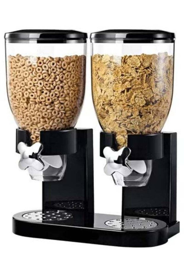 Double Cereal Dispenser Classic Dry Food Canister, Dry Food Dispenser Control Storage Container, Gr