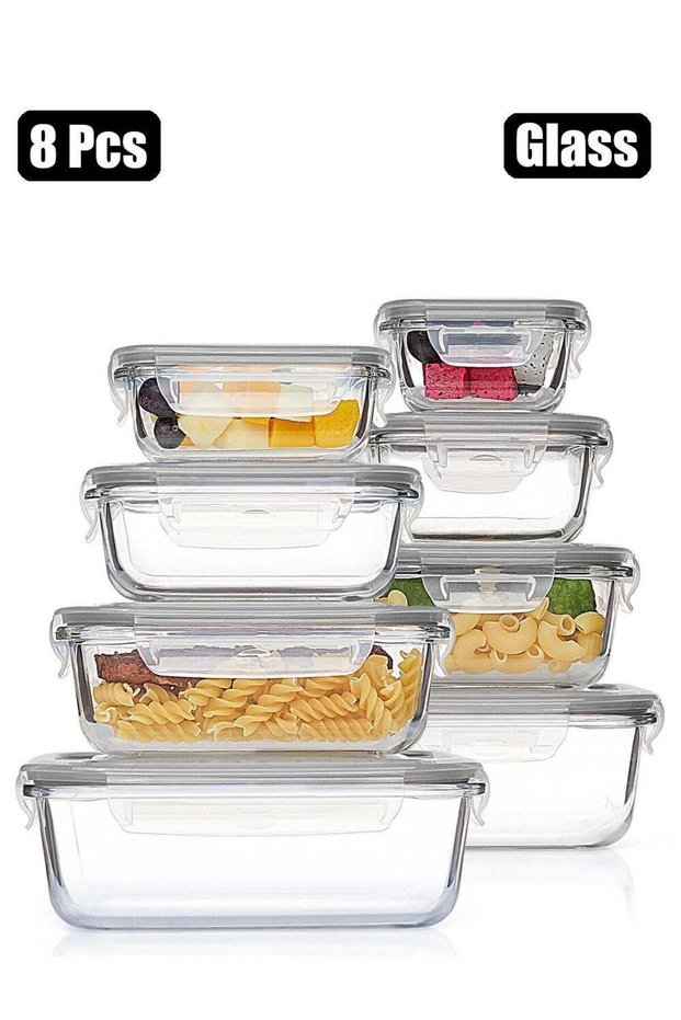 8 Pack Glass Food Storage Containers with Lids, Meal Prep Containers, Airtight Bento Boxes with Lea