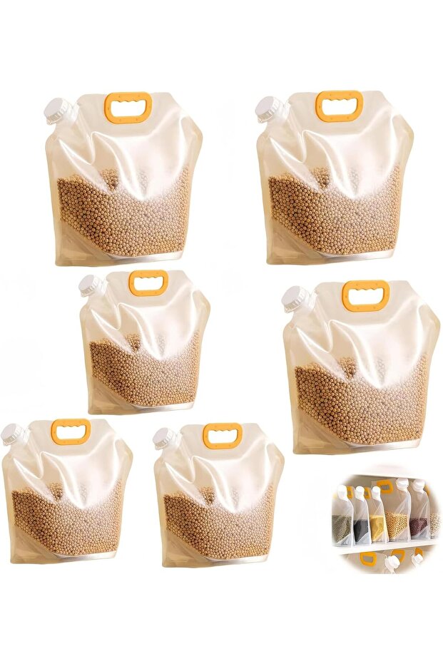 6 Pcs Food Storage Bags, Stand-Up Grain Moisture-Proof Sealed Bags, Large Reusable BPA-Free with Ha