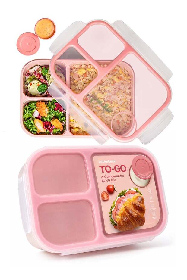 LocknLock To Go Lunchbox 980ml Pink - Leak-Proof, Compact, Microwave Safe