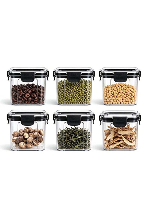 6-Piece 460ML Square Clear Plastic Airtight Canisters Set - Stackable Kitchen Storage Containers fo