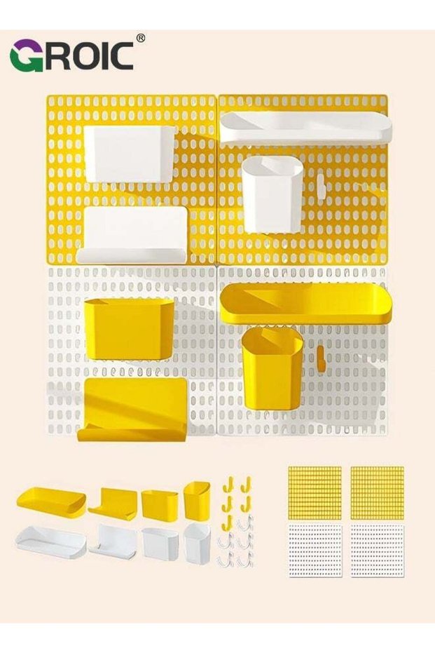 Pegboard Wall Organizer, 4PCS White Boards with Hooks and Shelves, Duty Peg Board for Walls Home, G