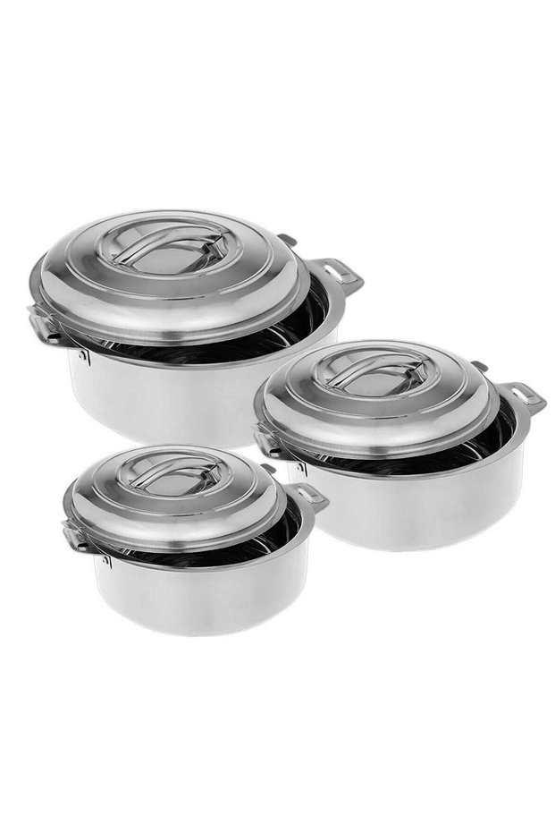 Silver Premium 3-Piece Stainless Steel Casserole Set with Steel Lids and Handles Heavy Duty Metal S
