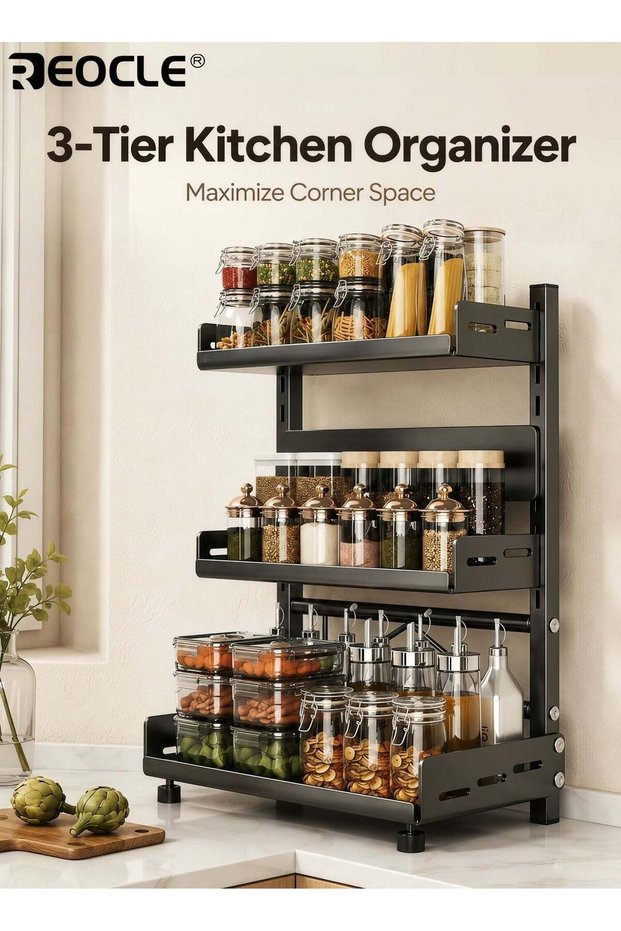 3-Tier Steel Spice Rack for Kitchen Countertop Versatile Layered Organizer for Spice Storage Ideal