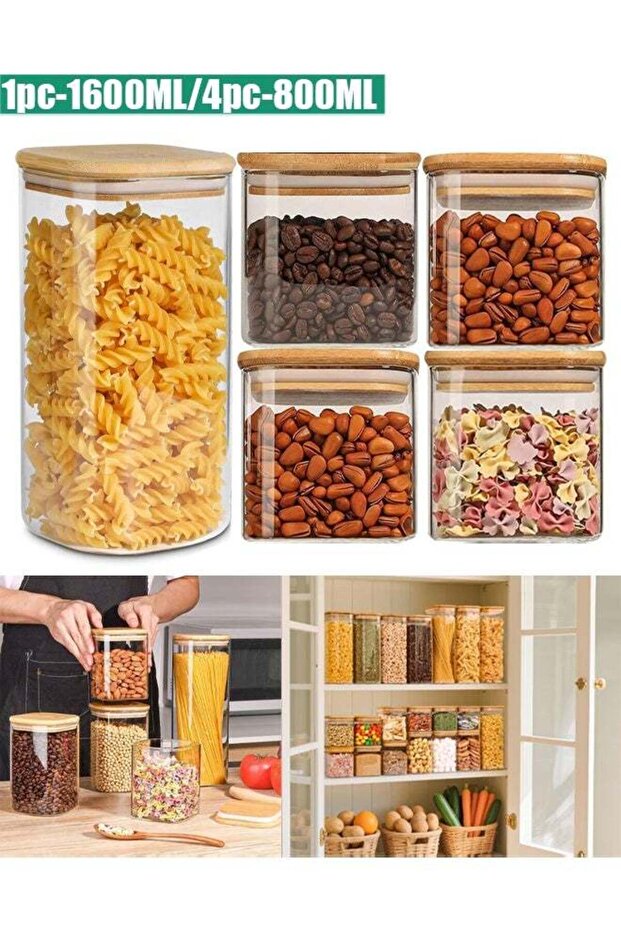 Glass Storage Containers with Lids Glass Jars with Lids Clear Food Storage Jar Square Canister Set