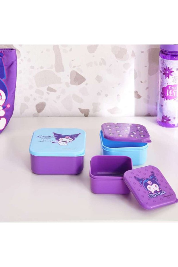 Sanrio Kuromi 3 Piece Food Storage Container set 13.5x 3.5x6cm-Purple - 168TRC9901002