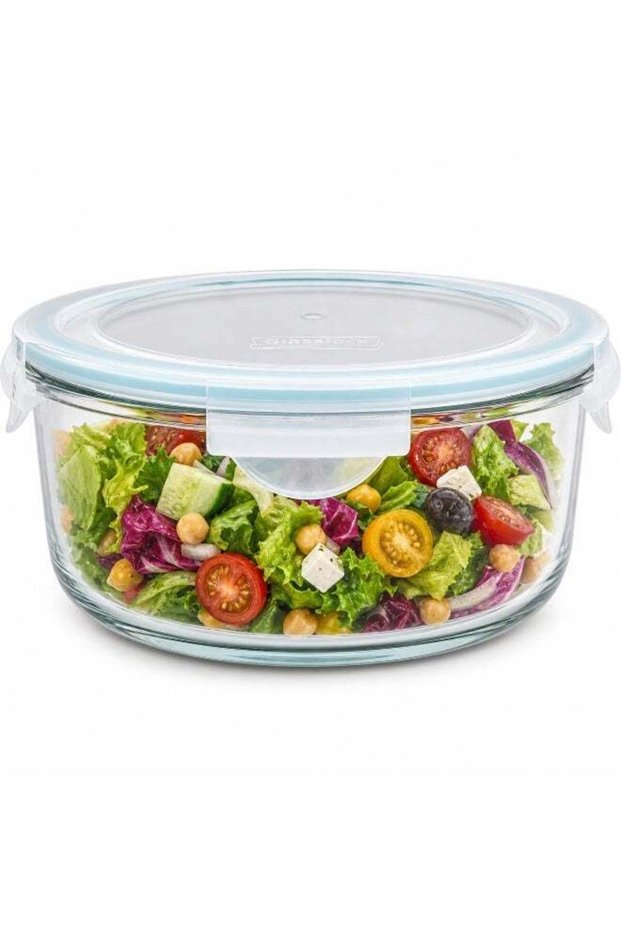 Glasslock MCCB-205 Glass Container 2050ml Round Food Storage Container Airtight BPA Free Microwave