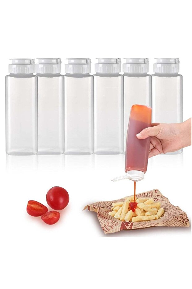 6-Pack Condiment Squeeze Bottles with Flip-Top Silicone Valve, Inverted Hot Sauce, Salad Dressing,