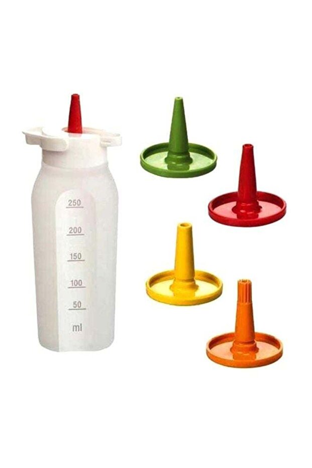 Pack Of 5 Plastic Condiment Dispenser White/Green/Red 250ml