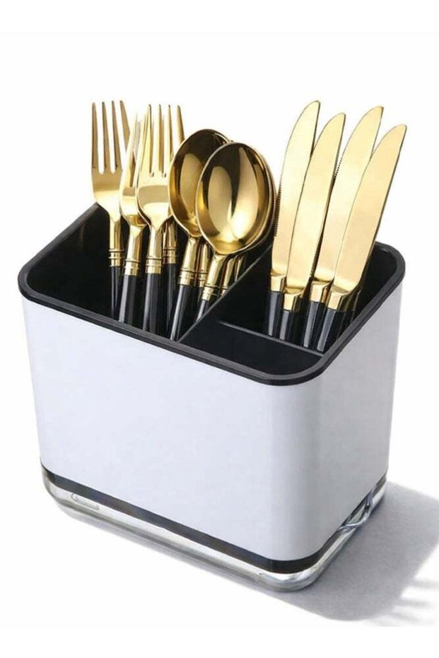 3 Compartment Multi-Functional Chopsticks Cage Kitchen Cutlery Organizer with Drain Tray Storage Bo