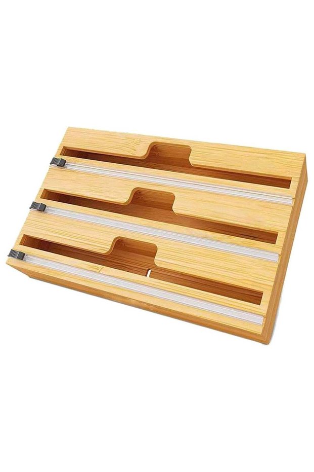 3 in 1 Wrap Dispenser with Cutter, Aluminum Foil and Wax Bamboo Dispenser, Foil and Plastic Wrap Or