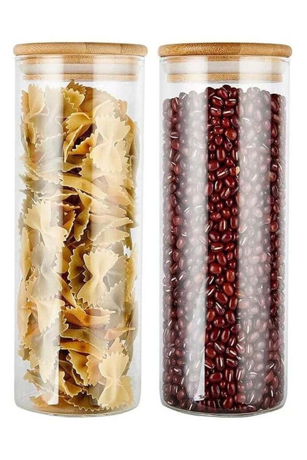 Glass Storage Jar with Bamboo Lids,Glass Airtight Canisters sets,Spice Jar, Pantry Organization and