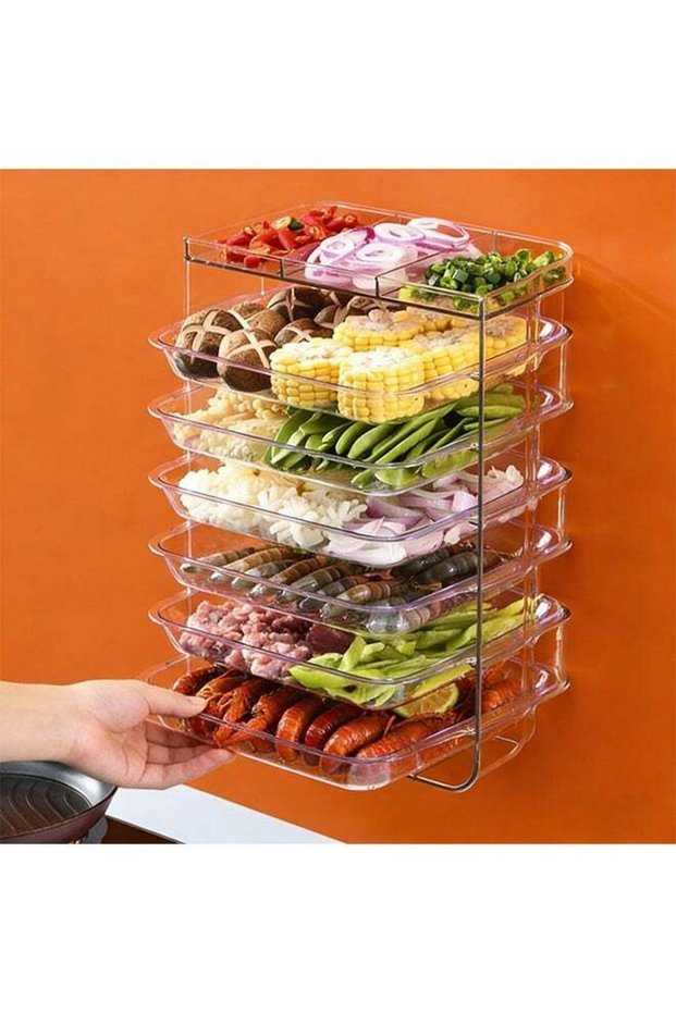 Wall-Mounted Multi-Tier Food Dispenser & Hot Pot Side Dish Tray, StackableFood Trays Vegetable and