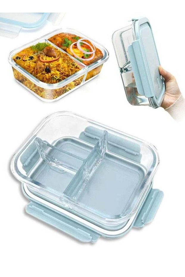 Microwave Heating Lunch Box,High Borosilicate Glass Bowls,3 Compartment with Lids,Airtight Lunch Co