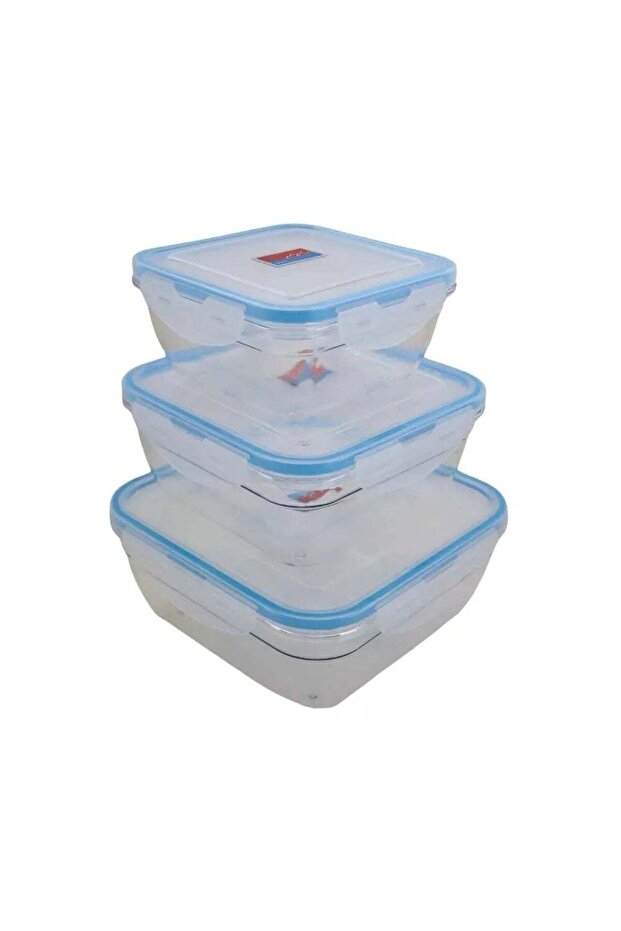 Tingli Anti Leakage Clear Plastic Food Container Blue With Airtight Lid, Eco Friendly- 3pcs Set
