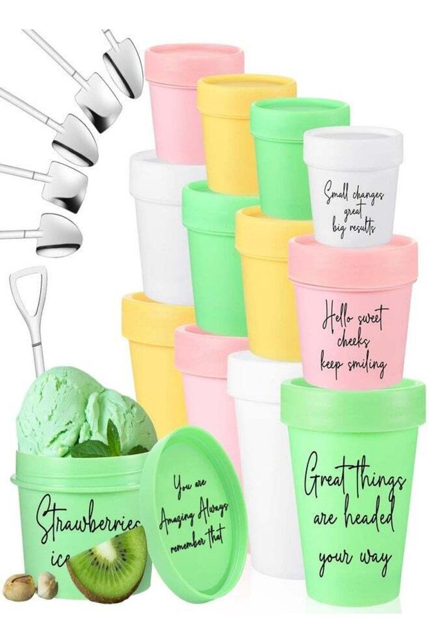 SiliFine 12 Sets 3 Sizes Portion Control Ice Cream Containers for Homemade Snack Airtight Food Stor