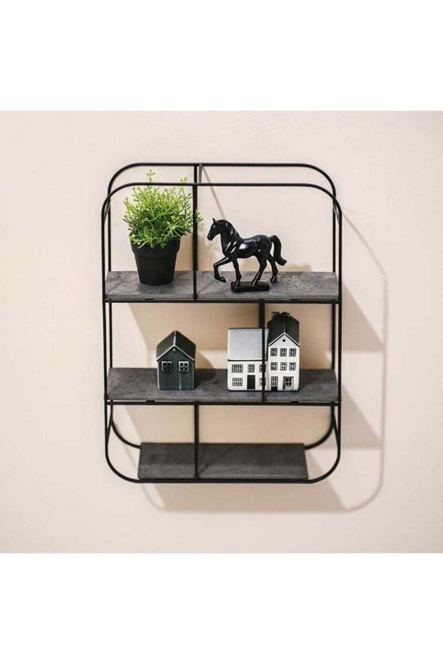 Mary Wall Shelf - Stylish Grey Metal & Engineered Wood Living Room Wall Shelves, Ideal for Home Dec