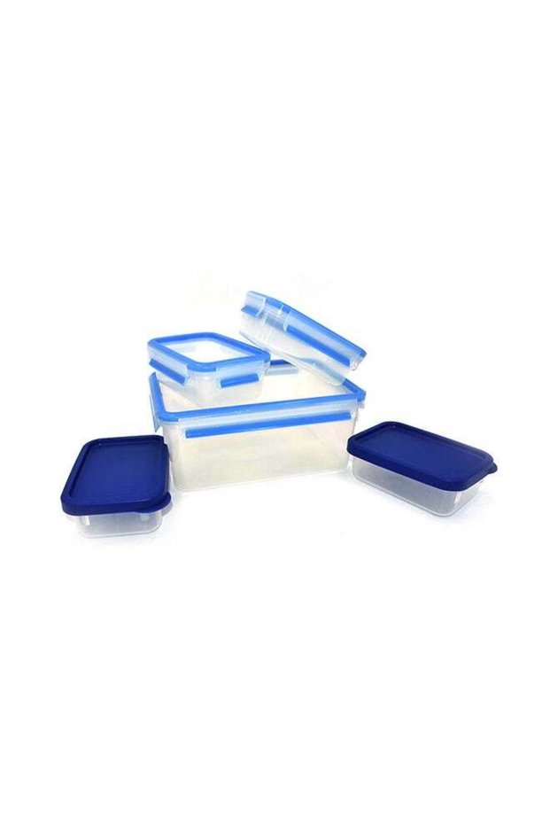 5-Pieces Square Clip And Close Food Container Set Transparent/Blue 26.5x19.5x11cm