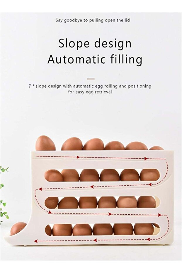 4 Tier Rolling Egg Holder Dispenser, Food Storage Container, Fridge Storage Organizer, Space-Saving