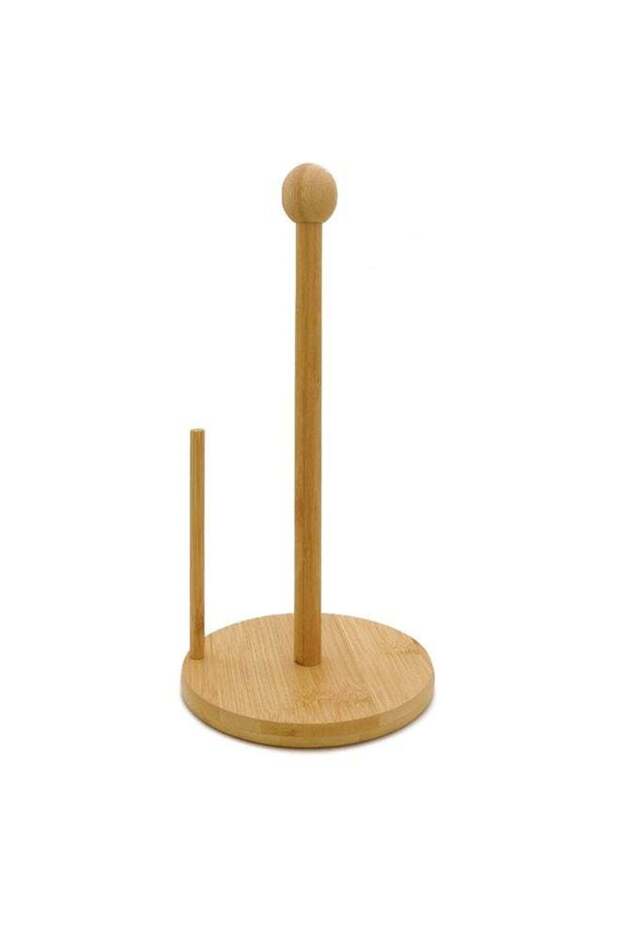 Natural Bamboo Paper Towel Holder with Slanted Pole – 15x31cm