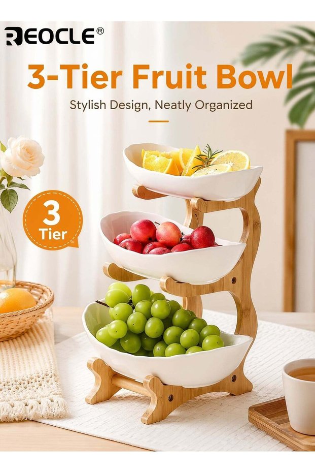 3 Tier Fruit and Vegetable Basket with Bamboo Stand Versatile Kitchen Organizer for Fruits Vegetabl